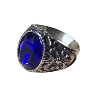 New Men's Stainless Steel Ring with Blue Cubic Zirconia Size 11